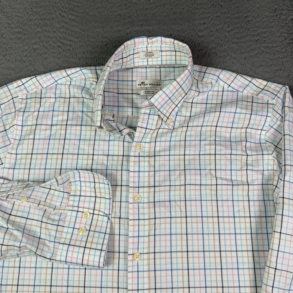 Peter Millar Nanoluxe Easycare Shirt Mens Medium Plaid Multicolor Dress